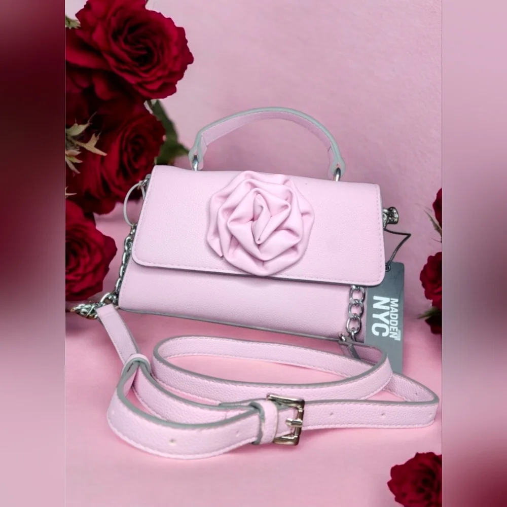 Madden NYC Women's Rosette Top Handle Handbag In Pastel Pink NWT - Picture 14 of 16